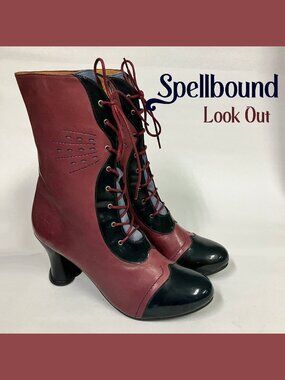 *NEW* 2016 Fluevog Look Out SPELLBOUND Boots, Burgundy/Navy/Periwinkle, Size 9!